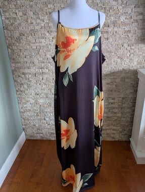 Women Plus Size Summer Floral Spaghetti Strap Maxi Dress Black Graphic Print 4XL